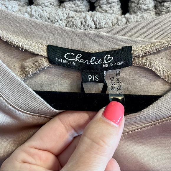 Charlies B Satin Look Jersey Knit Top Truffle Color Size Small NWT - Picture 7 of 16